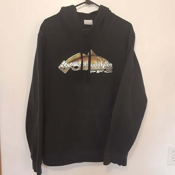 Columbia PFG Hoodie Mens L Black Red Pullover Fish Long Sleeve Fishing Outdoors - Picture 1 of 6